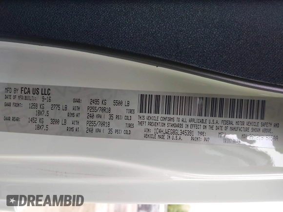 2016 Jeep Wrangler Unlimited Sahara с VIN 1C4HJWEG8GL345391, выставлен на аукционе IAAI как лот 42158328 с пробегом 61 020 миль миль и . История ставок и продаж доступна на DreamBid. Изображение 9.