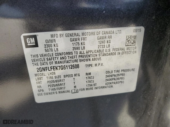2016 Chevrolet Equinox LT with VIN 2GNFLFEK7G6112608, listed as a Copart auction lot 53110595 with 132,047 mi miles and Non Repairable. Bid and sale history available at carsss.com. Image 13.