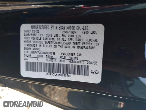 2022 Infiniti Q60 Red Sport 400 with VIN JN1FV7LK0NM660799, listed as a IAAI auction lot 41991772 with 26,997 mi miles and . Bid and sale history available at DreamBid. Image 9.