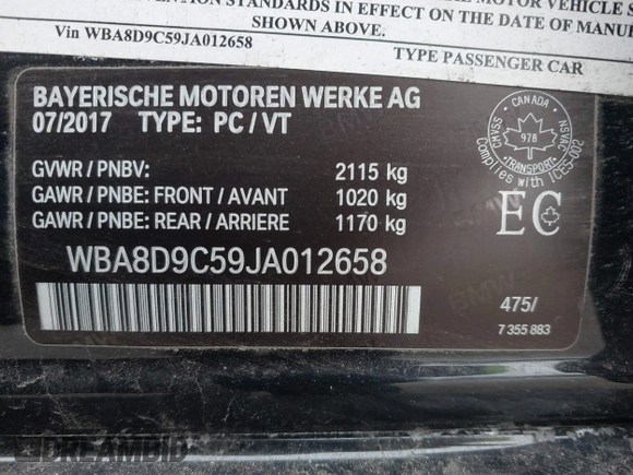 2018 BMW 3 Series 330i xDrive with VIN WBA8D9C59JA012658, listed as a IAAI auction lot 41523677 with 117,049 mi miles and . Bid and sale history available at DreamBid. Image 9.