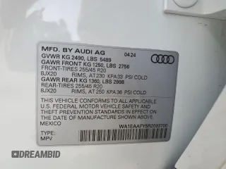 2024 Audi Q5 S line Premium Plus with VIN WA1EAAFY5R2093700, listed as a Copart auction lot 49929145 with 5,312 mi miles and Salvage Title. Bid and sale history available at carsss.com. Image 12.