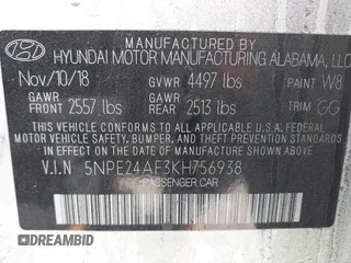 2019 Hyundai Sonata SE with VIN 5NPE24AF3KH756938, listed as a IAAI auction lot 41820296 with 76,064 mi miles and . Bid and sale history available at carsss.com. Image 9.
