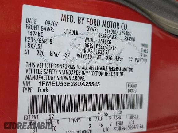 2008 Ford Explorer Sport Trac Limited with VIN 1FMEU53E28UA25545, listed as a Copart auction lot 83031384 with 189,272 mi miles and Clean title. Bid and sale history available at DreamBid. Image 12.