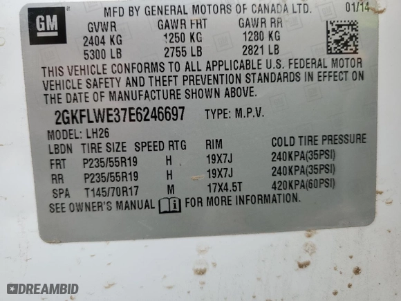 2014 GMC Terrain SLE with VIN 2GKFLWE37E6246697, listed as a Copart auction lot 69947114 with 0 mi miles and Salvage Title. Bid and sale history available at carsss.com. Image 15.