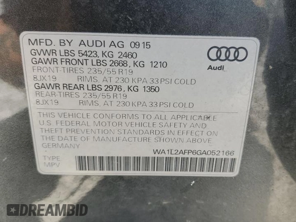 2016 Audi Q5 Premium Plus z VIN WA1L2AFP6GA052166, wystawiony jako Copart lot #58947415 z przebiegiem 99 677 mil mil oraz Szkoda całkowita • Salvage title. Historia ofert i sprzedaży dostępna na DreamBid. Obrazek 13.