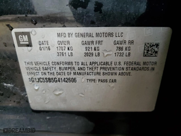 2016 Chevrolet Sonic LT with VIN 1G1JC5SB5G4142606, listed as a Copart auction lot 86384364 with 76,200 mi miles and Salvage Title. Bid and sale history available at carsss.com. Image 12.