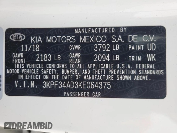 2019 Kia Forte S with VIN 3KPF34AD3KE064375, listed as a Copart auction lot 44607445 with 52,124 mi miles and Clean Title. Bid and sale history available at carsss.com. Image 13.