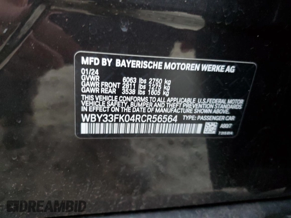 2024 BMW i5 eDrive40 z VIN WBY33FK04RCR56564, wystawiony jako Copart lot #46867435 z przebiegiem 2737 mil mil oraz Szkody całkowita. Historia ofert i sprzedaży dostępna na DreamBid. Obrazek 12.