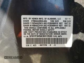 2012 Honda Pilot EX-L with VIN 5FNYF3H58CB013538, listed as a Copart auction lot 52168365 with 166,148 mi miles and Clean Title. Bid and sale history available at DreamBid. Image 12.