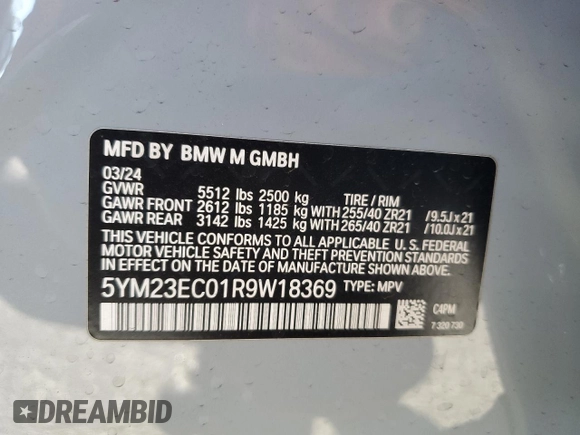 2024 BMW X4 M z VIN 5YM23EC01R9W18369, wystawiony jako Copart lot #82886254 z przebiegiem Nie podano mil oraz Szkoda całkowita • Salvage title. Historia ofert i sprzedaży dostępna na DreamBid. Obrazek 13.