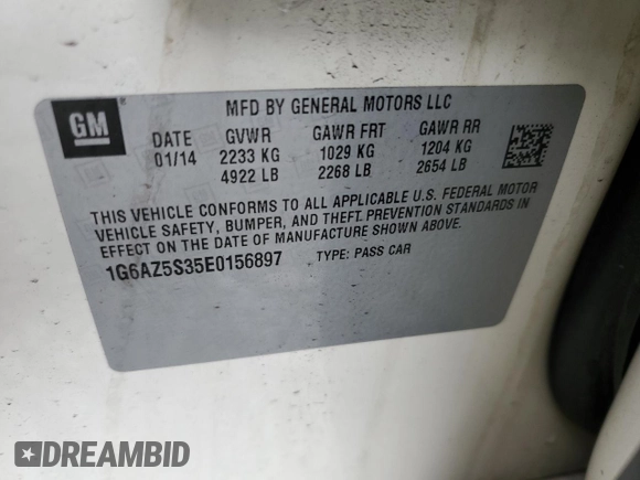 2014 Cadillac CTS Premium AWD with VIN 1G6AZ5S35E0156897, listed as a Copart auction lot 55838595 with 124,999 mi miles and Salvage title. Bid and sale history available at DreamBid. Image 13.
