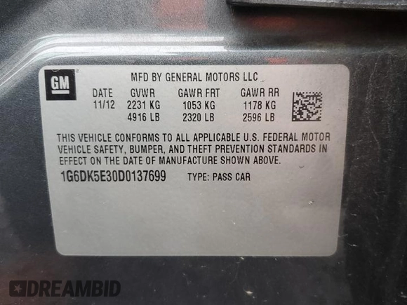 2013 Cadillac CTS Performance with VIN 1G6DK5E30D0137699, listed as a Copart auction lot 80335374 with 81,104 mi miles and Salvage Title. Bid and sale history available at DreamBid. Image 12.