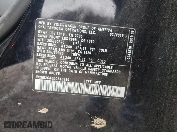 2019 Volkswagen Atlas SEL Premium с VIN 1V2NR2CA6KC546880, выставлен на аукционе Copart как лот 44529505 с пробегом 96 224 миль миль и Списание • Salvage title. История ставок и продаж доступна на DreamBid. Изображение 14.