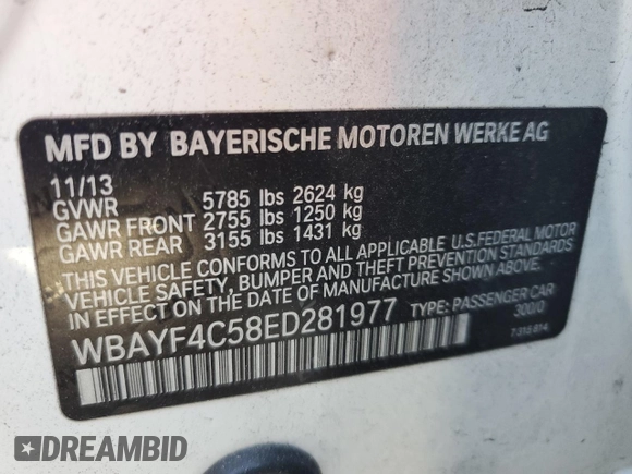 2014 BMW 7 Series 740Li xDrive with VIN WBAYF4C58ED281977, listed as a Copart auction lot 44084005 with 154,592 mi miles and Clean Title. Bid and sale history available at carsss.com. Image 12.