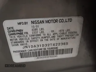 2002 Nissan Maxima GLE with VIN JN1DA31D32T422365, listed as a IAAI auction lot 41644137 with 165,157 mi miles and . Bid and sale history available at DreamBid. Image 9.