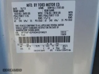 2013 Ford F-150 XL with VIN 1FTNF1EF0DKG19621, listed as a Copart auction lot 46440935 with 202,828 mi miles and Salvage Title. Bid and sale history available at carsss.com. Image 14.