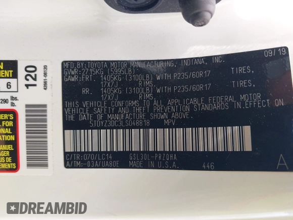 2020 Toyota Sienna XLE Auto Access Seat with VIN 5TDYZ3DC3LS048818, listed as a IAAI auction lot 42249209 with 34,812 mi miles and . Bid and sale history available at DreamBid. Image 9.