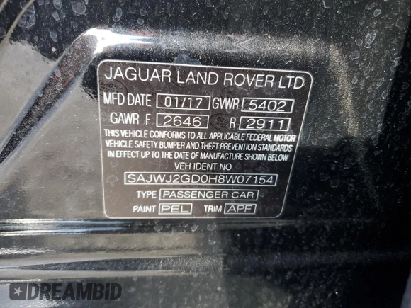 2017 Jaguar XJ with VIN SAJWJ2GD0H8W07154, listed as a Copart auction lot 42090375 with 66,546 mi miles and Salvage Title. Bid and sale history available at carsss.com. Image 12.
