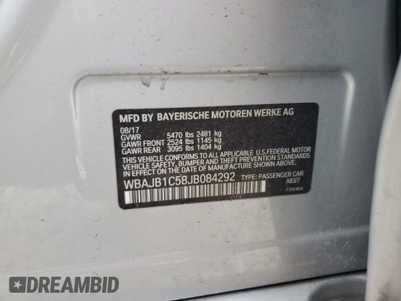 2018 BMW 5 Series 530e xDrive with VIN WBAJB1C58JB084292, listed as a Copart auction lot 51213575 with 105,277 mi miles and Clean title. Bid and sale history available at DreamBid. Image 12.