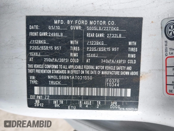 2010 Ford Transit Connect XLT with VIN NM0LS6BN1AT031550, listed as a IAAI auction lot 42383550 with 175,197 mi miles and . Bid and sale history available at DreamBid. Image 9.