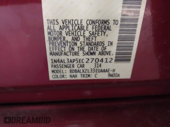 2014 Nissan Altima S with VIN 1N4AL3AP5EC270412, listed as a IAAI auction lot 41762094 with 181,907 mi miles and . Bid and sale history available at DreamBid. Image 9.