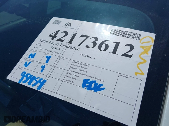 2022 Tesla Model 3 Long Range z VIN 5YJ3E1EB9NF113601, wystawiony jako IAAI lot #42173612 z przebiegiem 95 454 mil mil oraz . Historia ofert i sprzedaży dostępna na DreamBid. Obrazek 19.