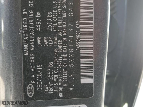 2020 Kia Optima LX with VIN 5XXGT4L37LG431277, listed as a Copart auction lot 52368405 with 111,284 mi miles and Clean Title. Bid and sale history available at carsss.com. Image 12.
