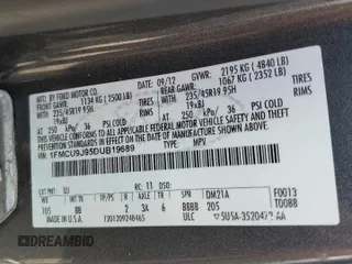 2013 Ford Escape Titanium with VIN 1FMCU9J95DUB19689, listed as a Copart auction lot 64094705 with 245,277 mi miles and Clean title. Bid and sale history available at DreamBid. Image 13.