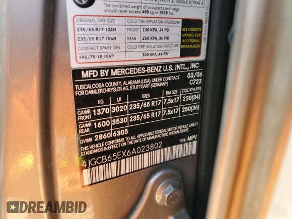 2006 Mercedes-Benz R 3.5L with VIN 4JGCB65EX6A023802, listed as a Copart auction lot 71640774 with 135,000 mi miles and Clean Title. Bid and sale history available at DreamBid. Image 13.