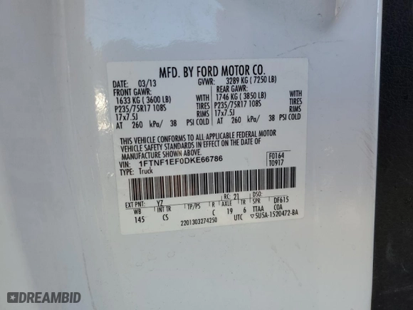 2013 Ford F-150 XL with VIN 1FTNF1EF0DKE66786, listed as a Copart auction lot 79118294 with 186,461 mi miles and Clean Title. Bid and sale history available at carsss.com. Image 12.