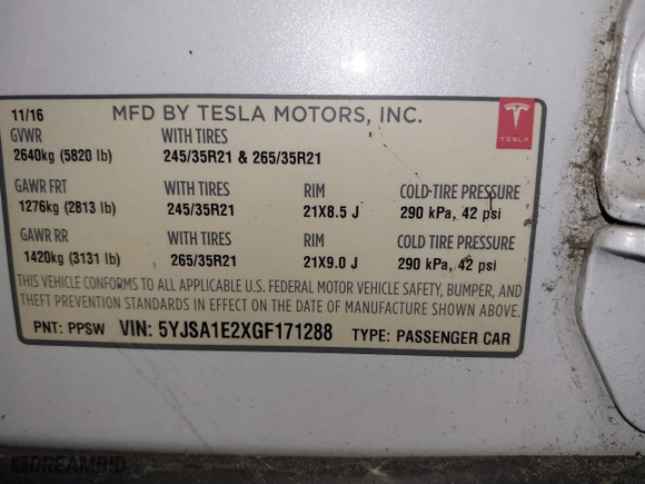 2016 Tesla Model S 90D with VIN 5YJSA1E2XGF171288, listed as a IAAI auction lot 41766075 with 112,927 mi miles. Bid and sale history available at carsss.com. Image 9.