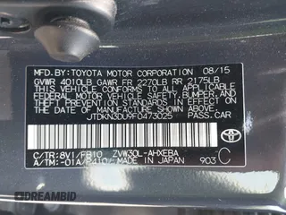 2015 Toyota Prius Four with VIN JTDKN3DU9F0473025, listed as a IAAI auction lot 42425733 with 124,196 mi miles and . Bid and sale history available at DreamBid. Image 9.