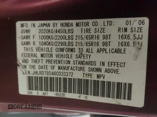 2006 Honda CR-V LX with VIN JHLRD78546C033372, listed as a IAAI auction lot 41494094 with 179,465 mi miles and . Bid and sale history available at carsss.com. Image 9.