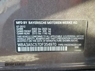 2013 BMW 3 Series 328i with VIN WBA3A5C57DF354970, listed as a Copart auction lot 52241315 with Not Provided miles and Salvage Title. Bid and sale history available at carsss.com. Image 14.