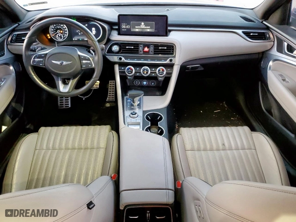 2023 Genesis G70 2.0T with VIN KMTG34TA2PU107492, listed as a Copart auction lot 48012015 with 31,887 mi miles and Salvage Title. Bid and sale history available at carsss.com. Image 8.