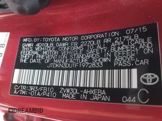 2015 Toyota Prius Four z VIN JTDKN3DU1F1972833, wystawiony jako IAAI lot #42296650 z przebiegiem 153 953 mil mil oraz . Historia ofert i sprzedaży dostępna na DreamBid. Obrazek 9.