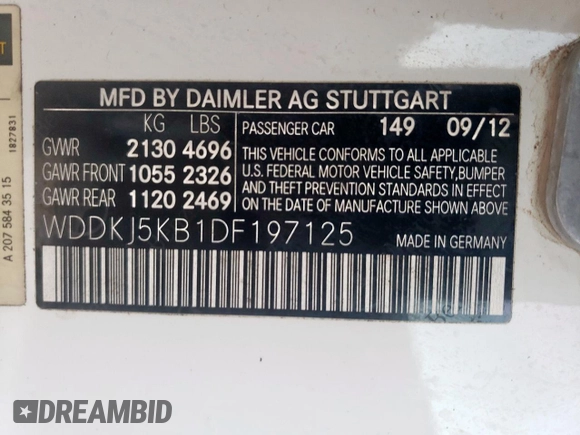 2013 Mercedes-Benz E 350 with VIN WDDKJ5KB1DF197125, listed as a Copart auction lot 55308575 with 157,914 mi miles and Clean Title. Bid and sale history available at DreamBid. Image 12.