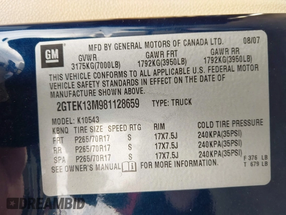 2008 GMC Sierra 1500 Work Truck z VIN 2GTEK13M981128659, wystawiony jako IAAI lot #41581536 z przebiegiem 241 671 mil mil oraz . Historia ofert i sprzedaży dostępna na DreamBid. Obrazek 9.