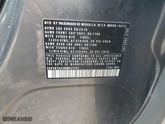 2022 Volkswagen Tiguan SE with VIN 3VV2B7AX4NM027151, listed as a Copart auction lot 49144925 with 87,749 mi miles and Salvage Title. Bid and sale history available at carsss.com. Image 15.