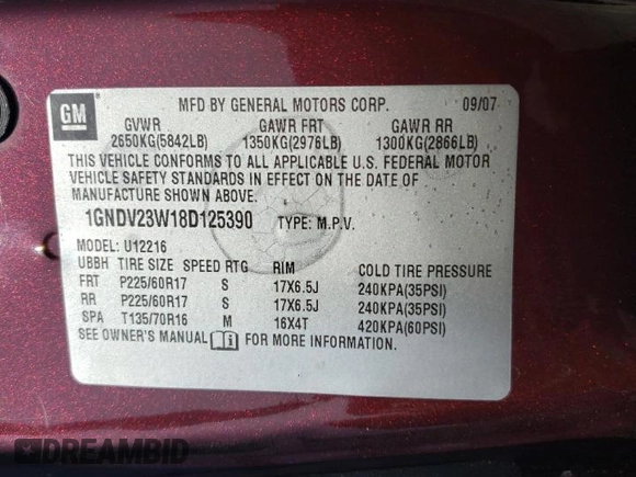 2008 Chevrolet Uplander LS with VIN 1GNDV23W18D125390, listed as a Copart auction lot 70886764 with 234,269 mi miles and Salvage Title. Bid and sale history available at carsss.com. Image 15.