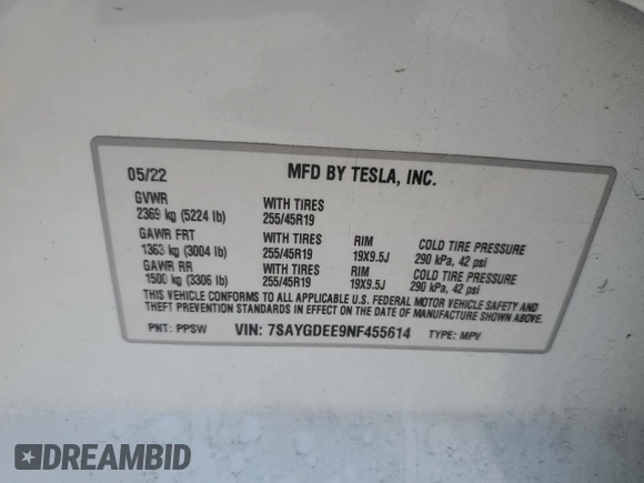 2022 Tesla Model Y Long Range z VIN 7SAYGDEE9NF455614, wystawiony jako Copart lot #57612985 z przebiegiem 22 101 mil mil oraz Szkoda całkowita • Salvage title. Historia ofert i sprzedaży dostępna na DreamBid. Obrazek 12.