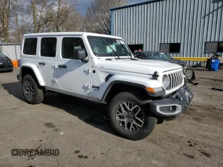 2025 Jeep Wrangler Sahara with VIN 1C4PJXENXSW506251, listed as a Copart auction lot 44613595 with 3,917 mi miles and Clean Title. Bid and sale history available at DreamBid. Image 4.
