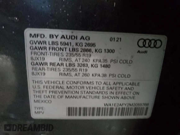 2021 Audi Q5 Premium Plus with VIN WA1E2AFY2M2055766, listed as a Copart auction lot 88973645 with 47,324 mi miles and Salvage Title. Bid and sale history available at carsss.com. Image 13.