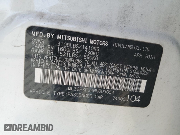2017 Mitsubishi Mirage ES z VIN ML32F3FJ2HH003054, wystawiony jako Copart lot #55976015 z przebiegiem 80 489 mil mil oraz Szkody całkowita. Historia ofert i sprzedaży dostępna na DreamBid. Obrazek 12.