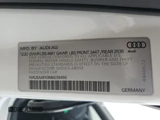 2021 Audi A4 S line Premium Plus with VIN WAUEAAF43MA039455, listed as a Copart auction lot 48759805 with 93,816 mi miles and Salvage Title. Bid and sale history available at DreamBid. Image 12.