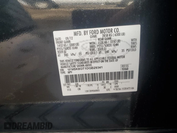 2013 Ford Explorer Sport z VIN 1FM5K8GT1DGB29341, wystawiony jako Copart lot #50054405 z przebiegiem 125 692 mil mil oraz Szkoda całkowita • Salvage title. Historia ofert i sprzedaży dostępna na DreamBid. Obrazek 13.
