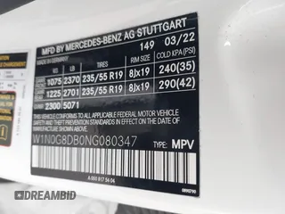 2022 Mercedes-Benz GLC 300 with VIN W1N0G8DB0NG080347, listed as a IAAI auction lot 42136270 with 30,480 mi miles and . Bid and sale history available at DreamBid. Image 9.