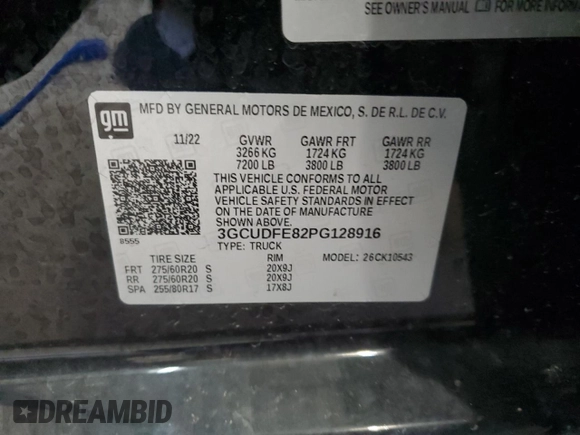 2023 Chevrolet Silverado 1500 LT Trail Boss with VIN 3GCUDFE82PG128916, listed as a Copart auction lot 48507705 with 46,206 mi miles and Salvage Title. Bid and sale history available at DreamBid. Image 12.