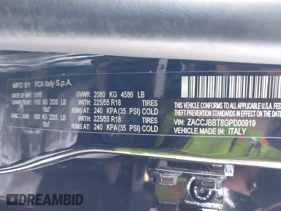 2016 Jeep Renegade Latitude with VIN ZACCJBBT8GPD00919, listed as a IAAI auction lot 41379627 with 104,791 mi miles. Bid and sale history available at carsss.com. Image 9.