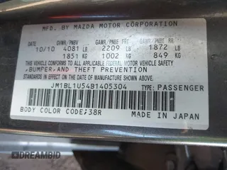 2011 Mazda Mazda3 s Sport with VIN JM1BL1U54B1405304, listed as a IAAI auction lot 41396147 with 144,402 mi miles. Bid and sale history available at carsss.com. Image 9.